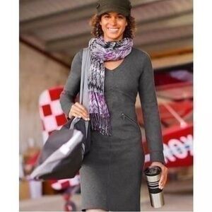 Athleta Celebration Ponte V-Neck Long Sleeve Dress Size M Charcoal Gray Zipper